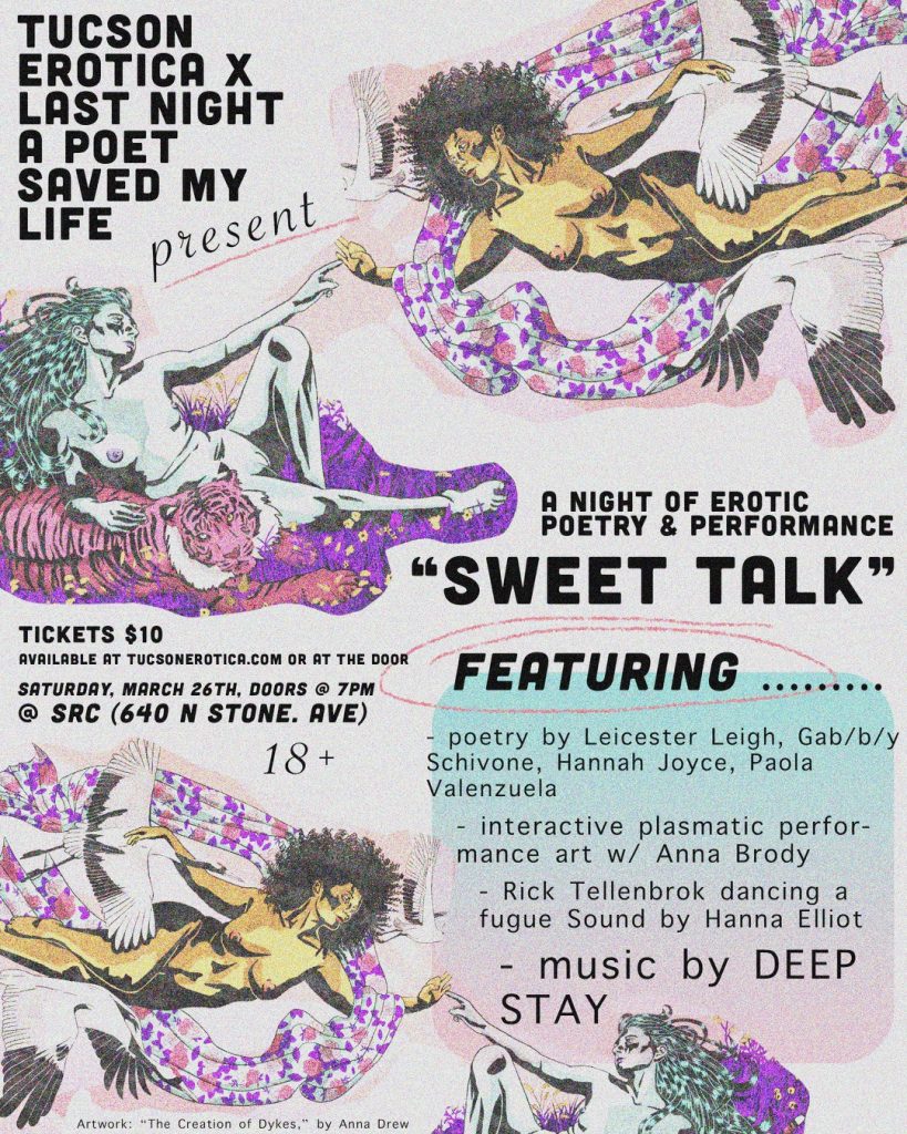 poetry night flyer for tucson erotica and last night a poet saved my life presents "sweet talk"
